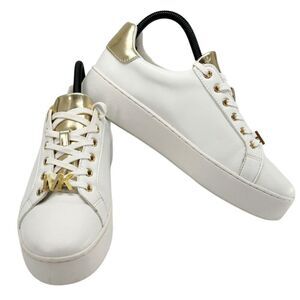 Michael Kors Poppy Metallic Gold Trim White Sneakers Size 8